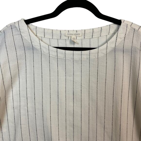 Eileen Fisher Ivory Ecru Striped Bateau Neck Top Size Small - Picture 4 of 10